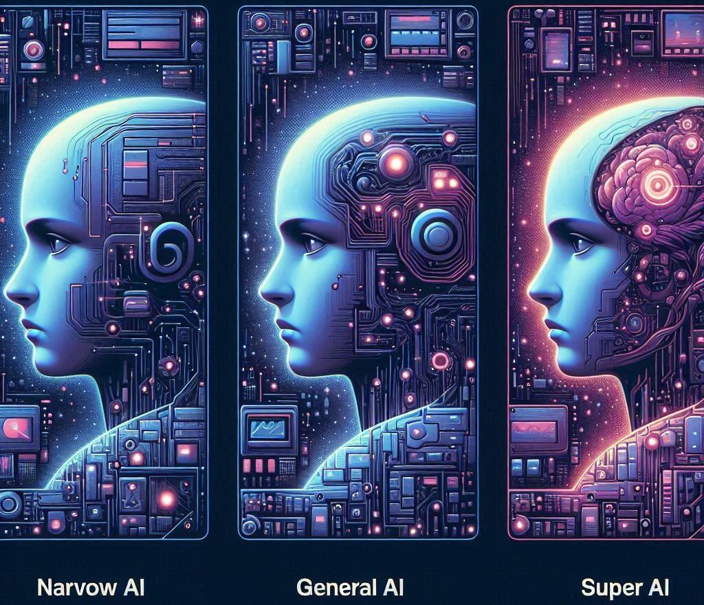 3 types of AI narrow AI general AI and super AI e1746091082491