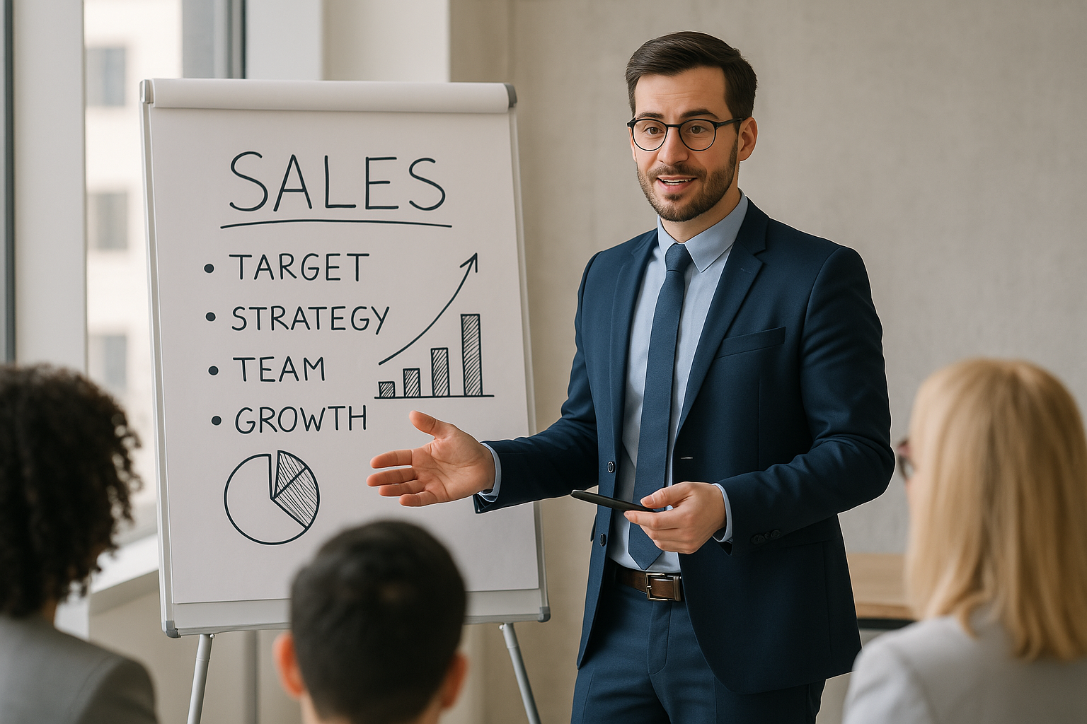 an image of a business man teaching sales