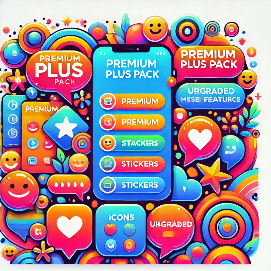 DALL·E 2025 02 24 09.36.19 A vibrant and colorful illustration for a website showcasing a software product called Premium Plus Pack for messaging apps. The design should featu
